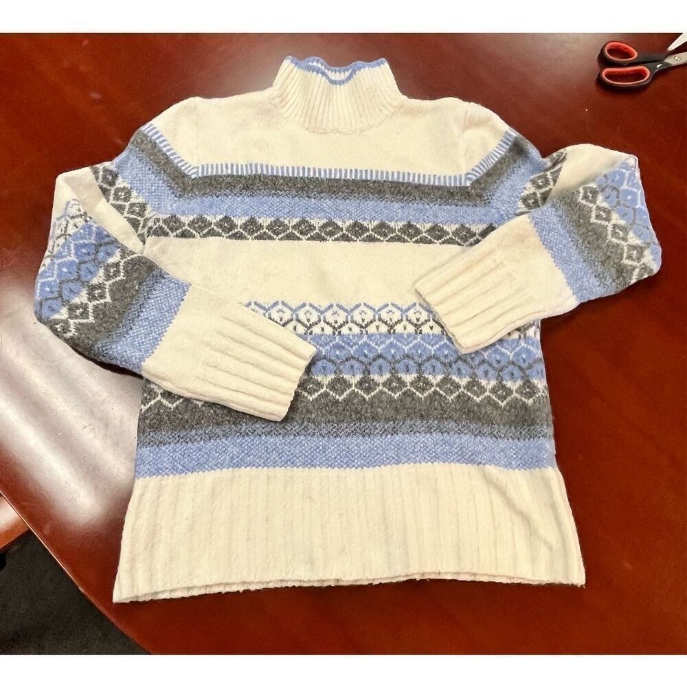 Aspen Cream Gray & Blue Mock Neck Sweater sz S
